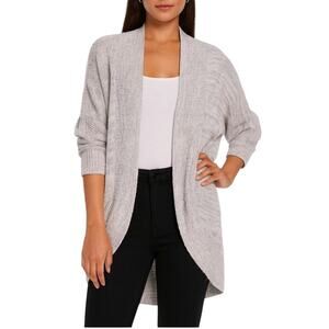 Francesca’s Alya Gray White Marled Chunky Knit Tulip Hem Cardigan Sweater Small